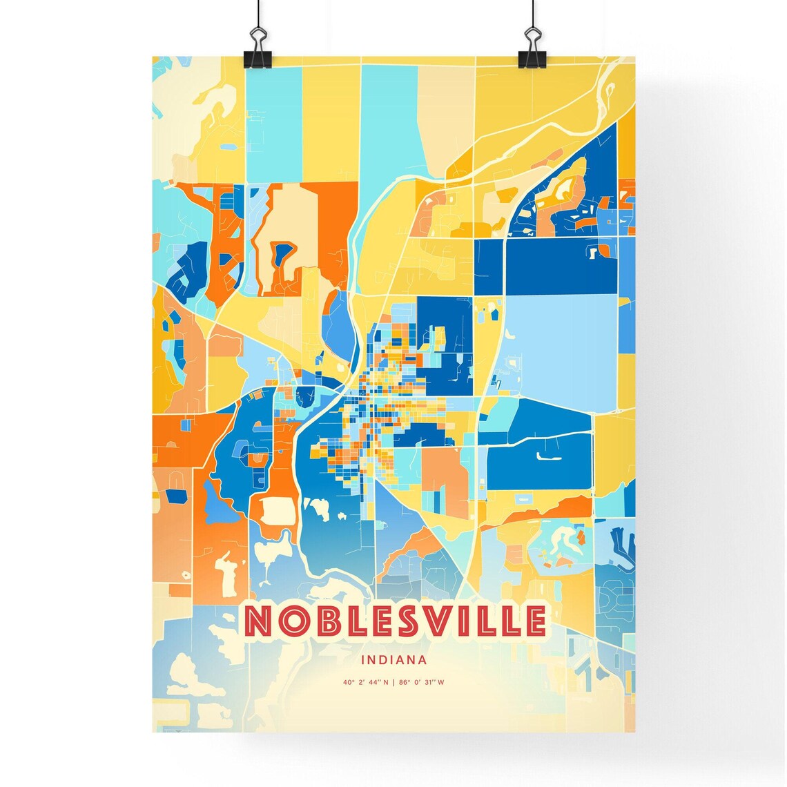 Noblesville Indiana Blue Orange City Map Art Home Decor Poster