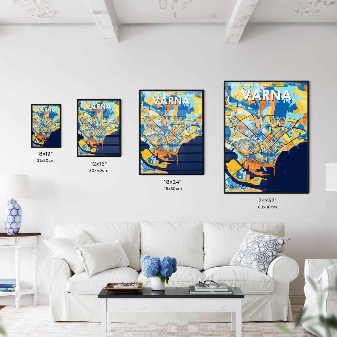 Varna Bulgaria Blue Orange Coastal City Map Art Poster for Walls - Image 3