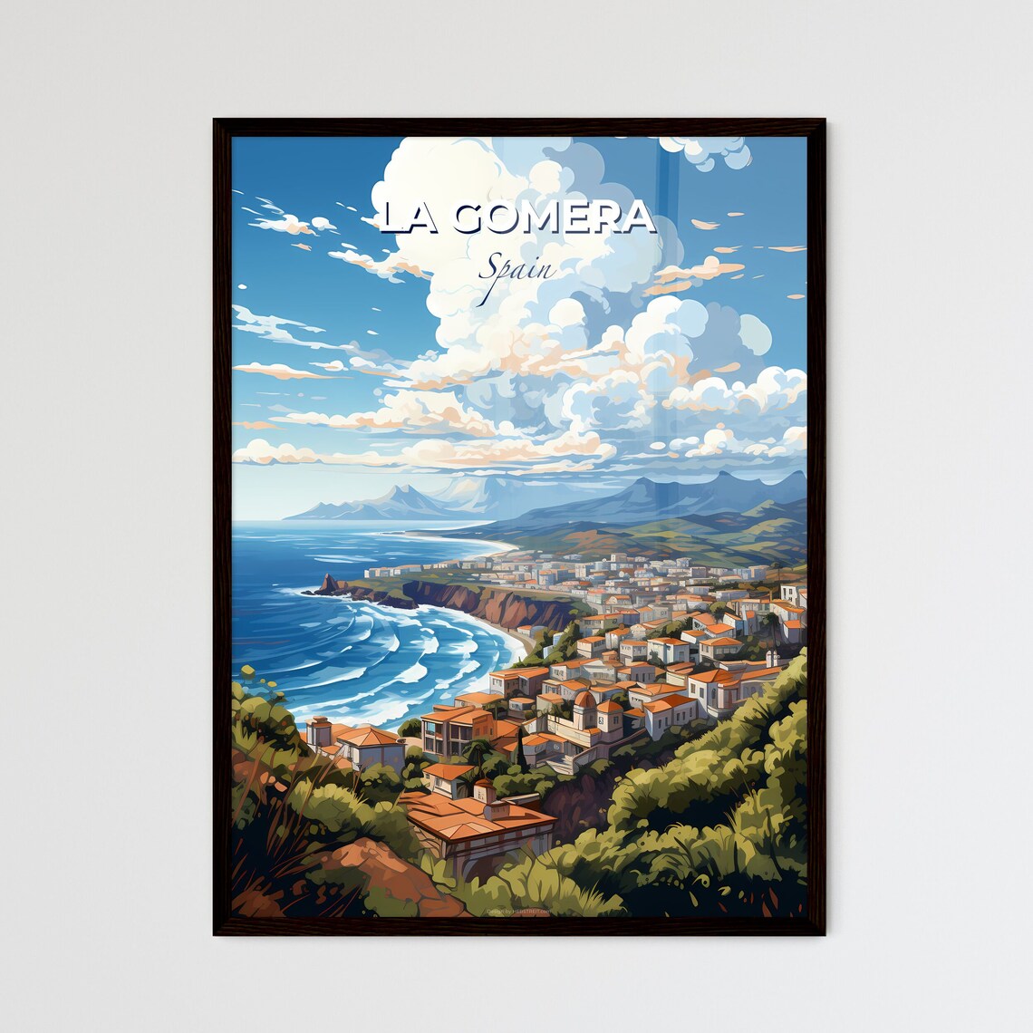 La Gomera Spain Island Coastal Cliff Town Ocean Travel Skyline Poster