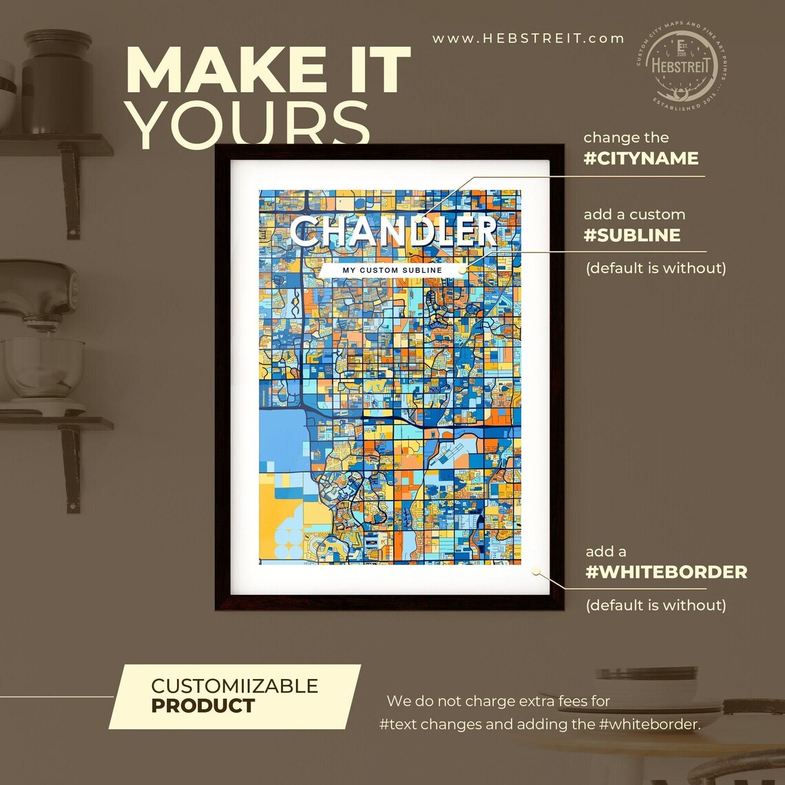 Chandler Arizona Vibrant Colorful Geometric Street Grid City Map Art Poster - Image 2