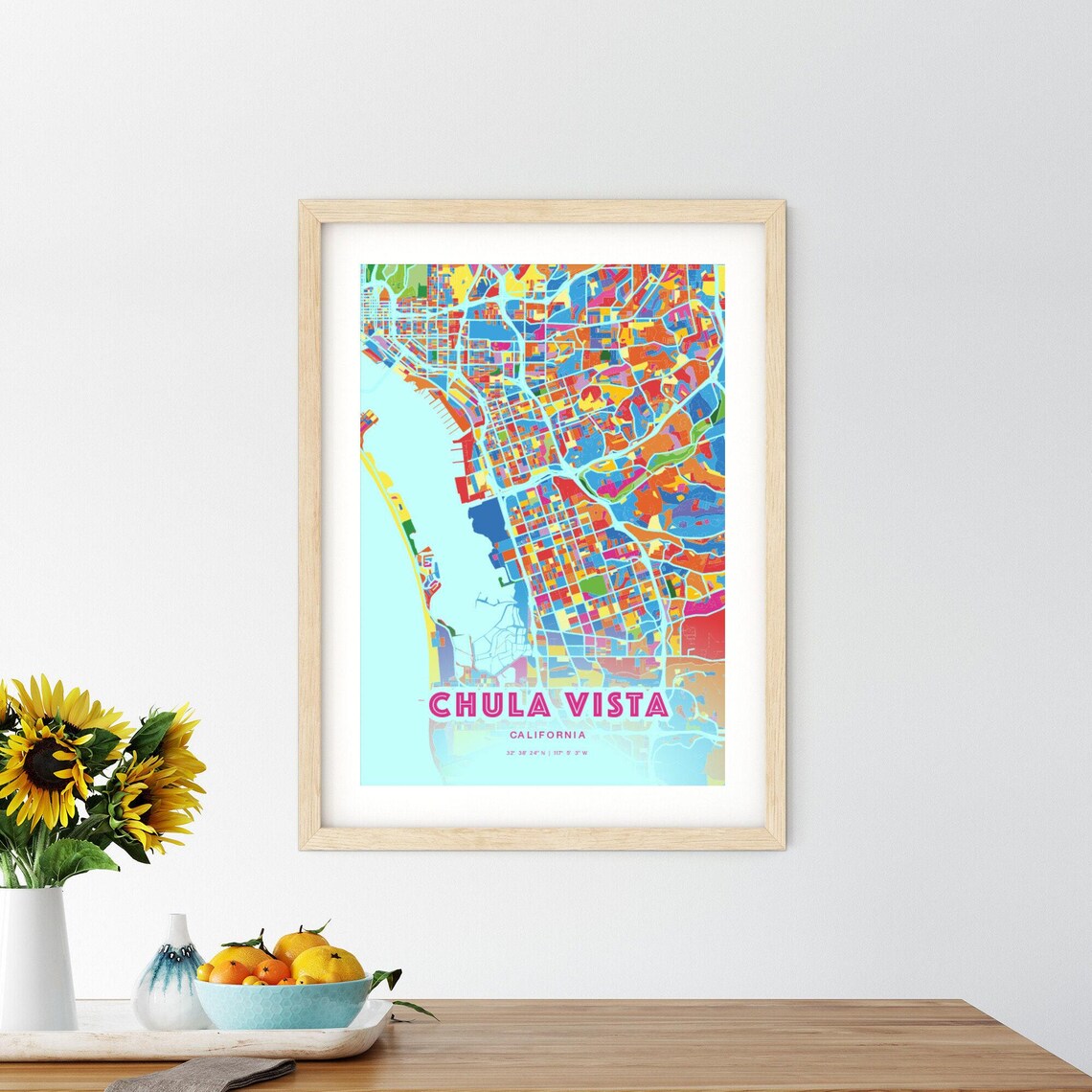 Chula Vista California Customizable Colorful City Map Poster Art Gift - Image 2