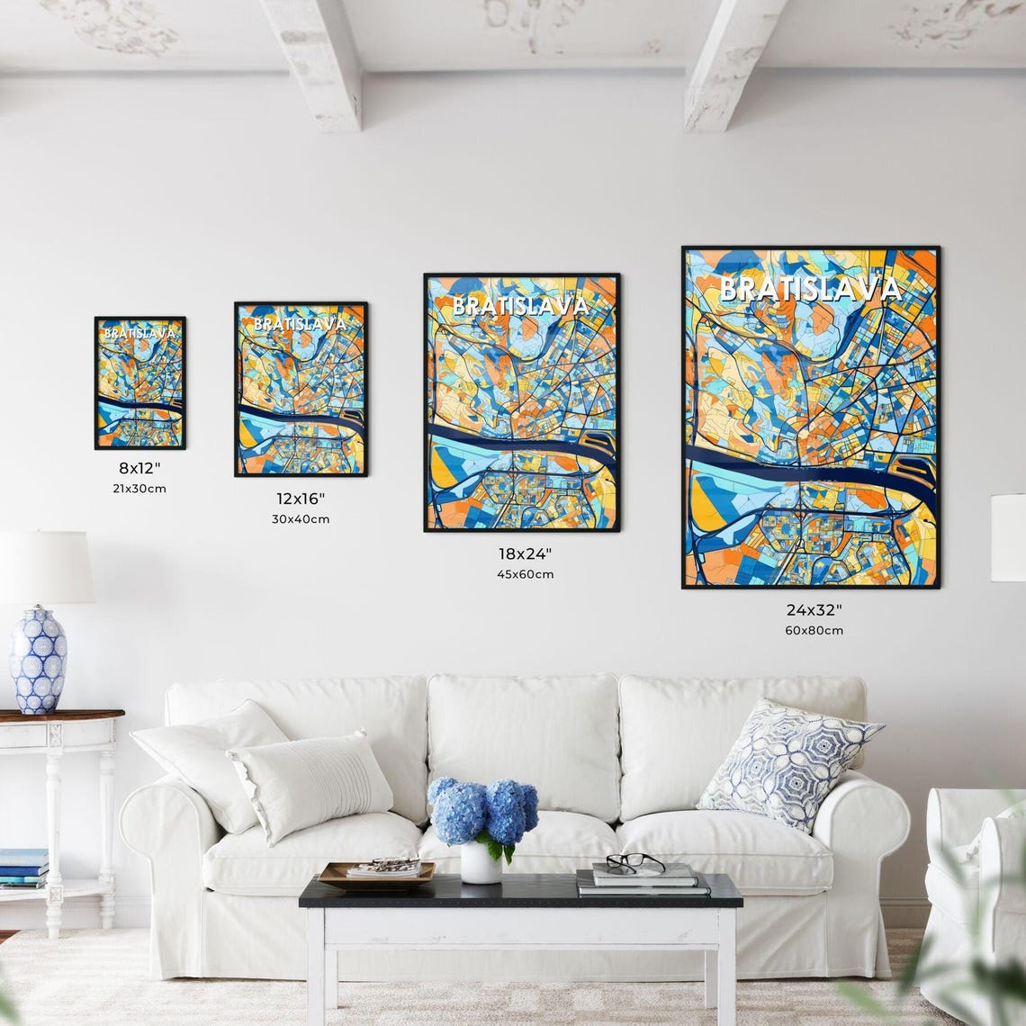 Bratislava Slovakia Vibrant City Map Poster Blue Orange Travel Decor - Image 3