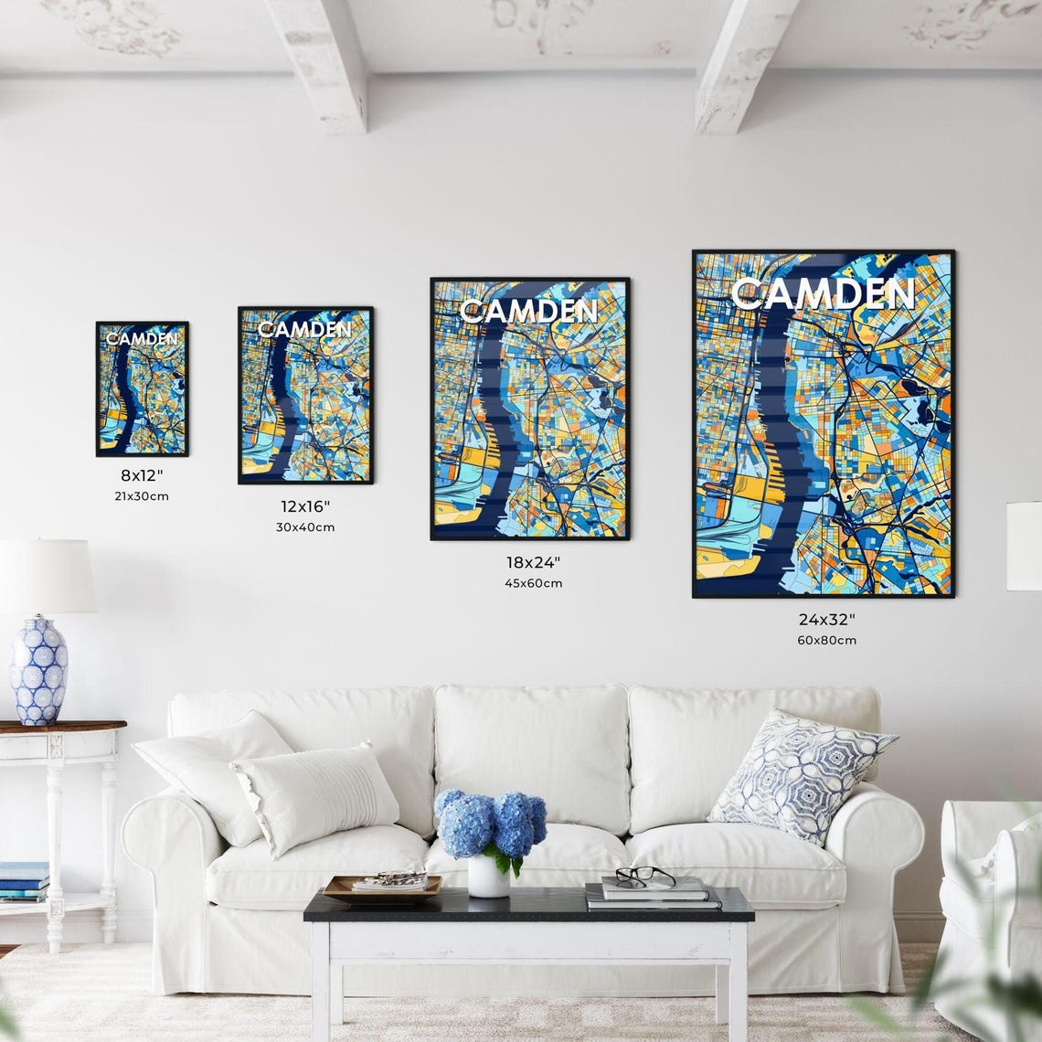 Camden New Jersey Colorful Blue and Orange City Map Art Poster - Image 3
