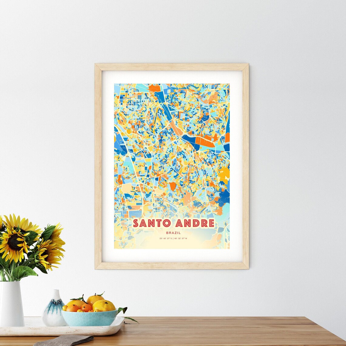 Santo Andre Brazil Colorful Blue and Orange City Map Art Poster - Image 2
