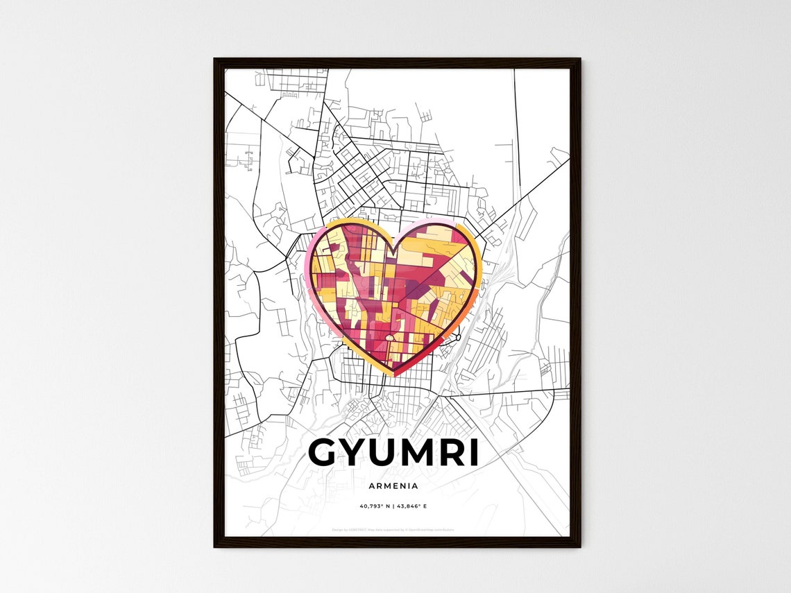 Gyumri Armenia Modern Minimalist Heart Street Map Art Poster