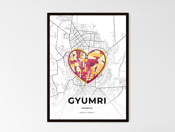 Gyumri Armenia Modern Minimalist Heart Street Map Art Poster