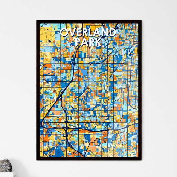 Overland Park Kansas Colorful Blue Orange City Map Art Poster
