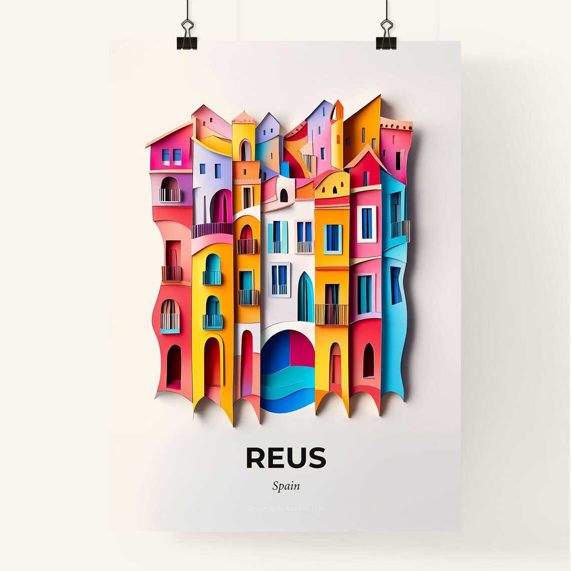 Reus Spain Colorful Paper Cut Mediterranean Houses Travel Poster - Image 4