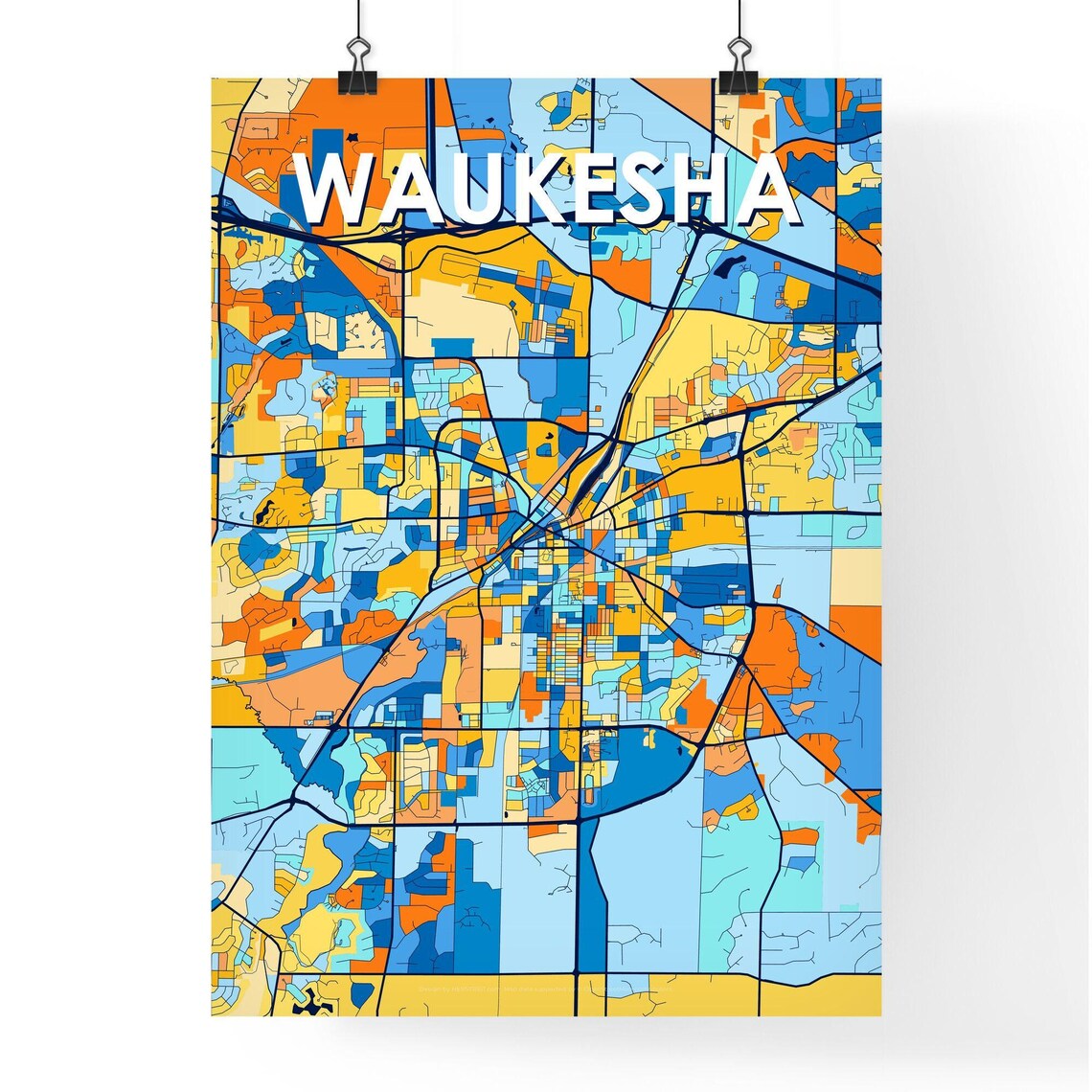 Waukesha Wisconsin Vibrant Colorful City Map Art Poster for Home Decor - Image 4