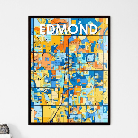 Edmond Oklahoma Bright Bold Blue and Orange City Map Decor Poster