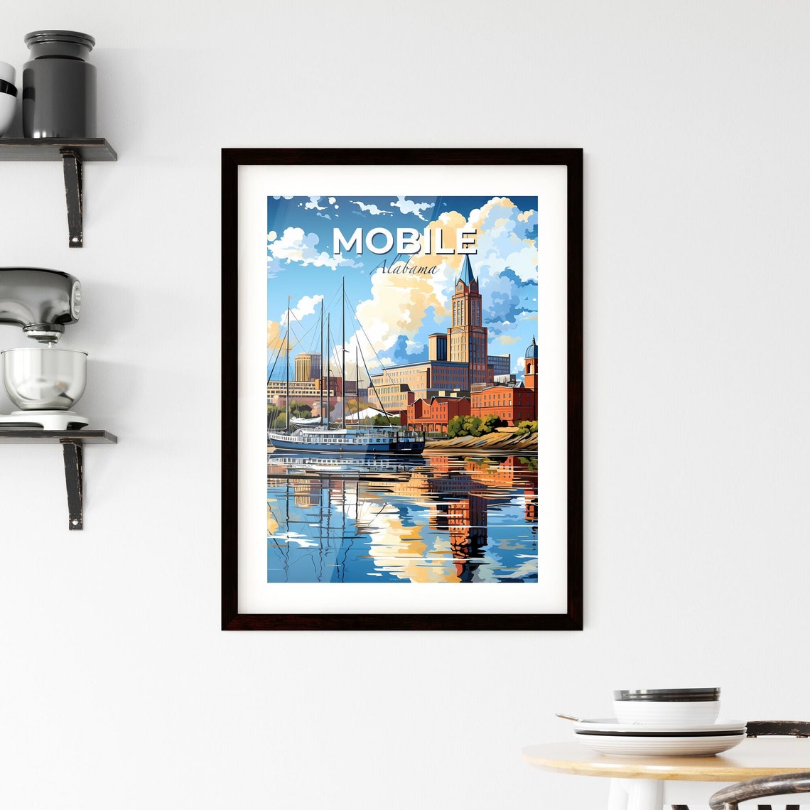 Mobile Alabama Sailboat Harbor City Skyline Clock Tower Poster - Image 2