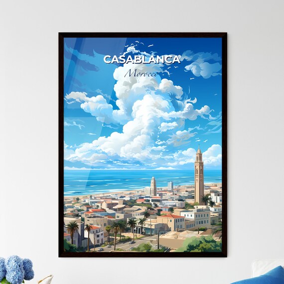 Casablanca Morocco Coastal City Minaret Vintage Travel Poster