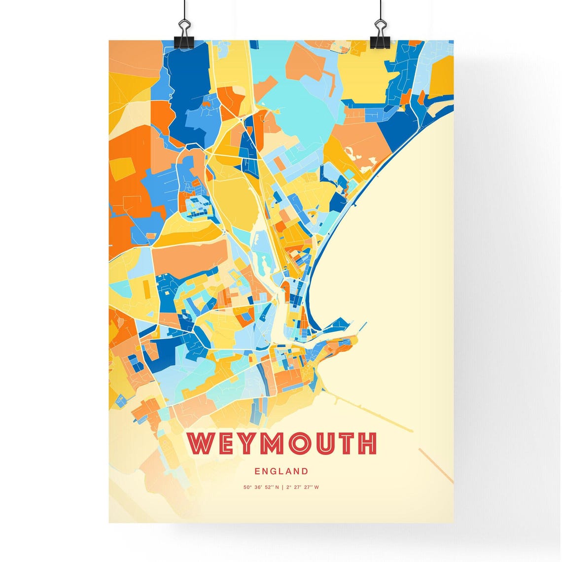 Abstract Weymouth England Modern Colorful City Street Map Art Poster - Image 3