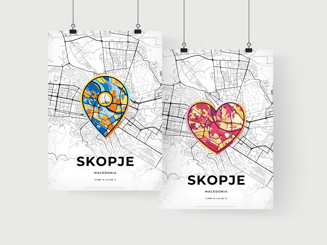 Skopje Macedonia Minimalist Line Art Heart Shaped City Map Poster - Image 2