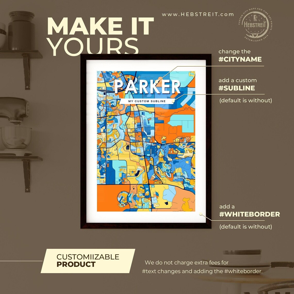 Parker Colorado Vibrant Colorful Illustrated Street Map Art Poster - Image 2