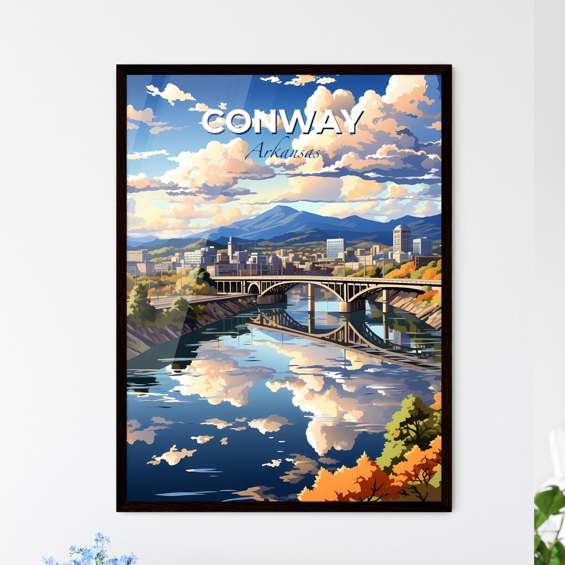 Conway Arkansas Twin Bridges River City Mountain Travel Poster