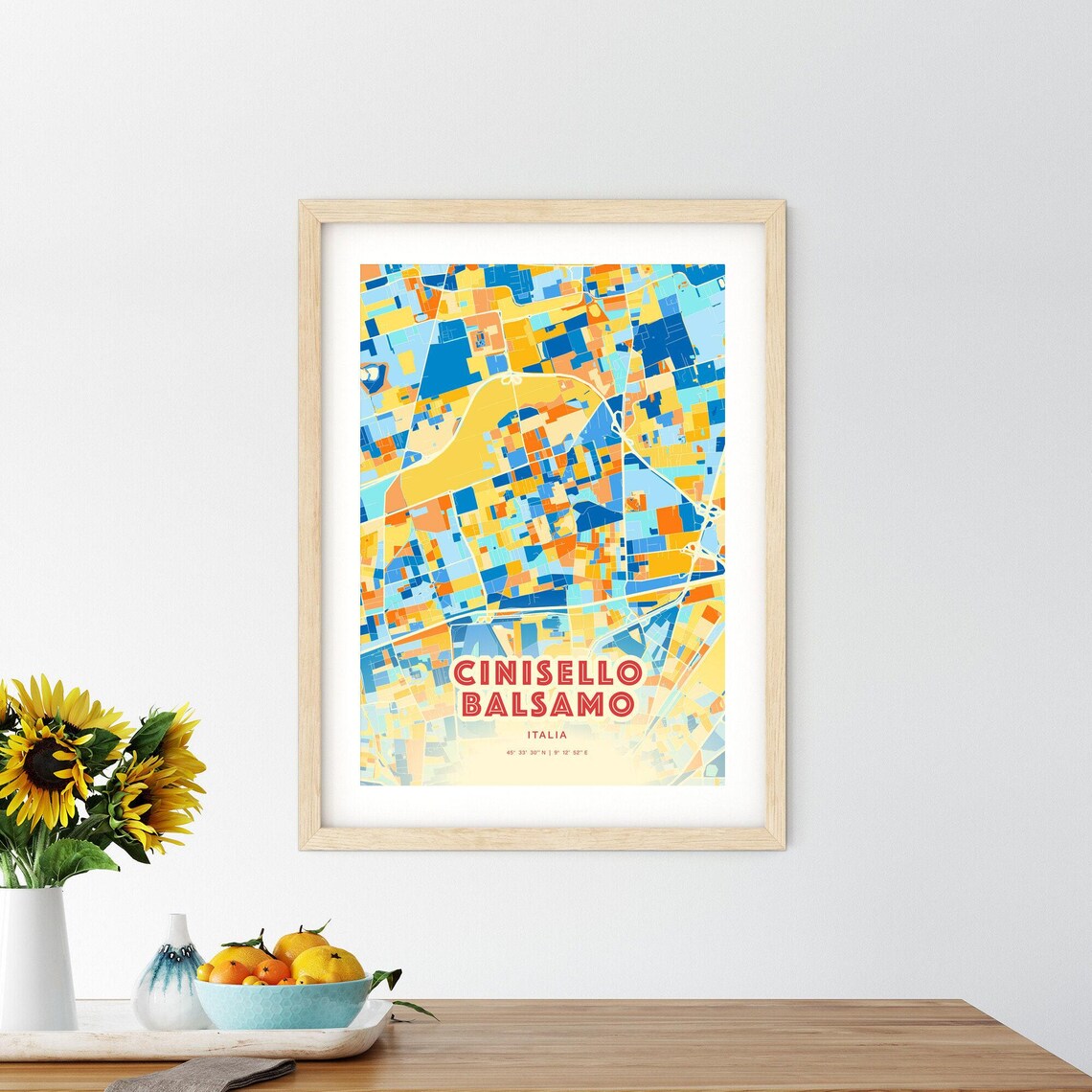 Cinisello Balsamo Italy Colorful Blue and Orange Retro City Street Map Wall Art - Image 2