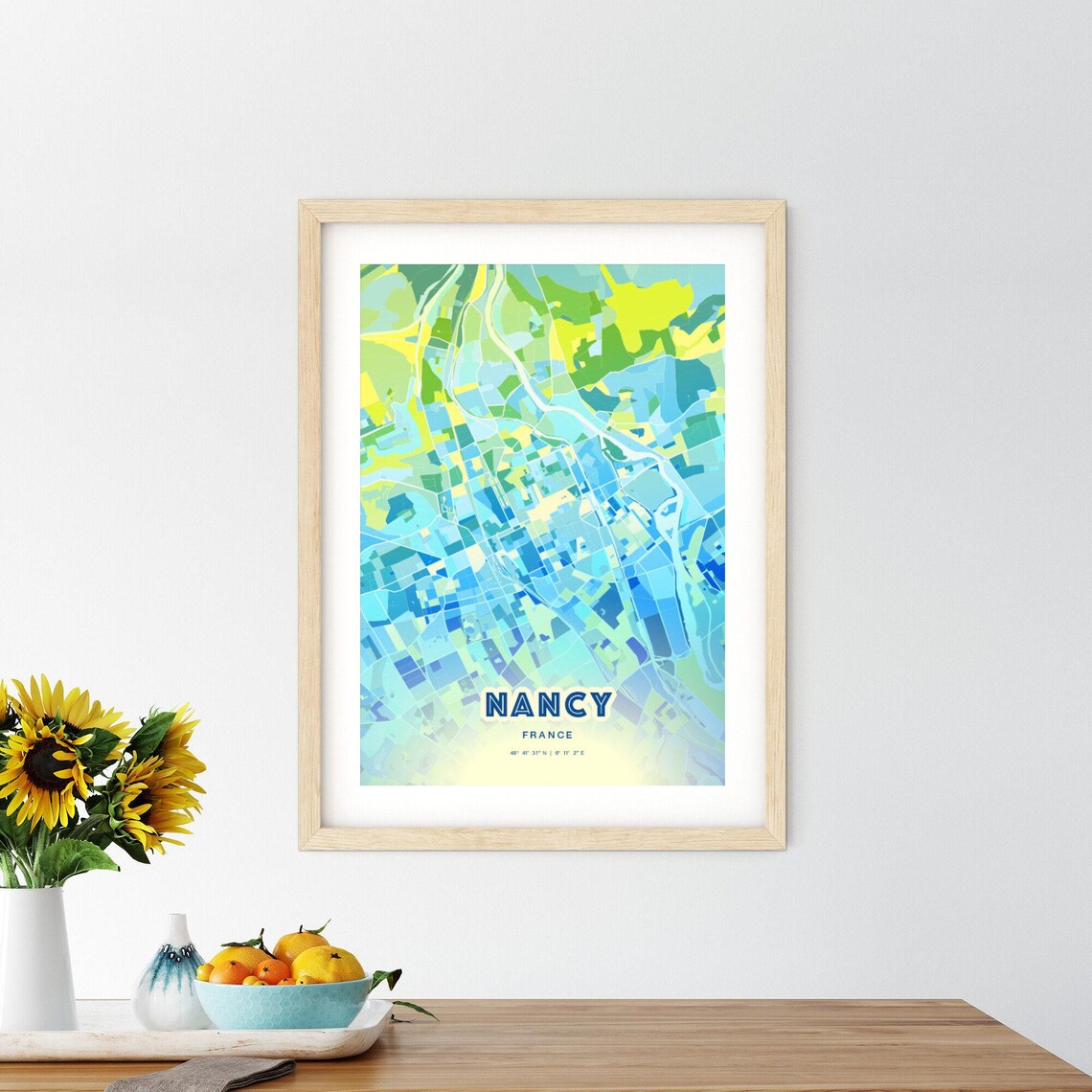 Nancy France Custom Blue Green City Map Art Poster Travel Decor Gift - Image 3