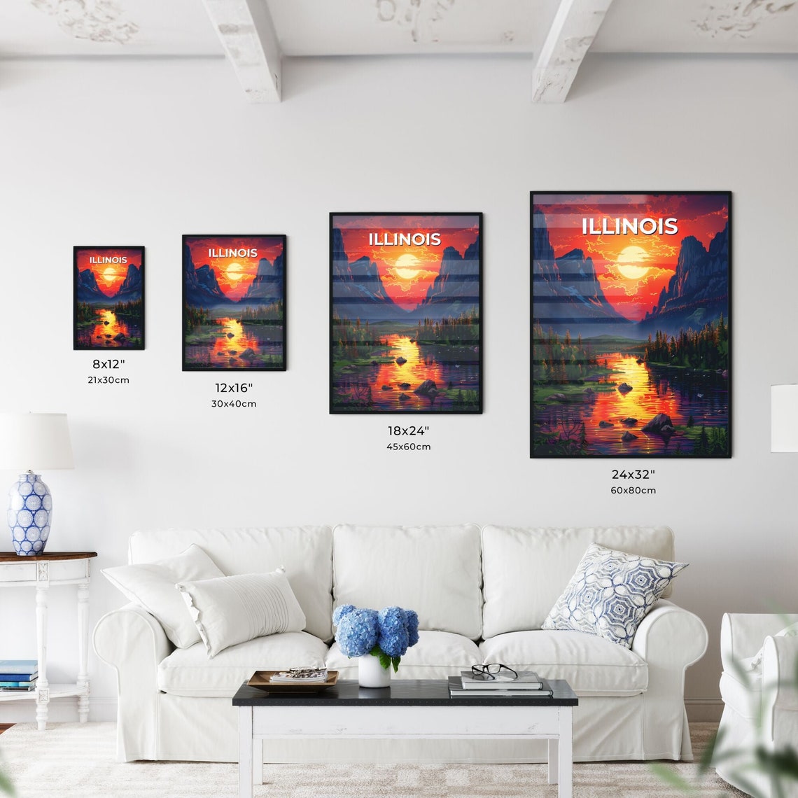 Illinois Wild River Canyon Dramatic Sunset Cliffs Travel Poster - Image 3