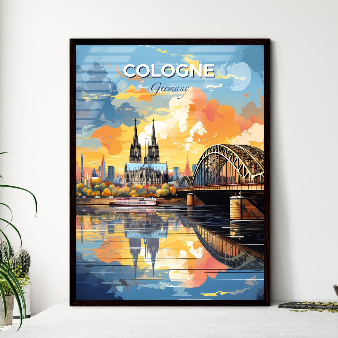 Cologne Germany Cathedral Rhine Bridge Sunset Skyline Poster
