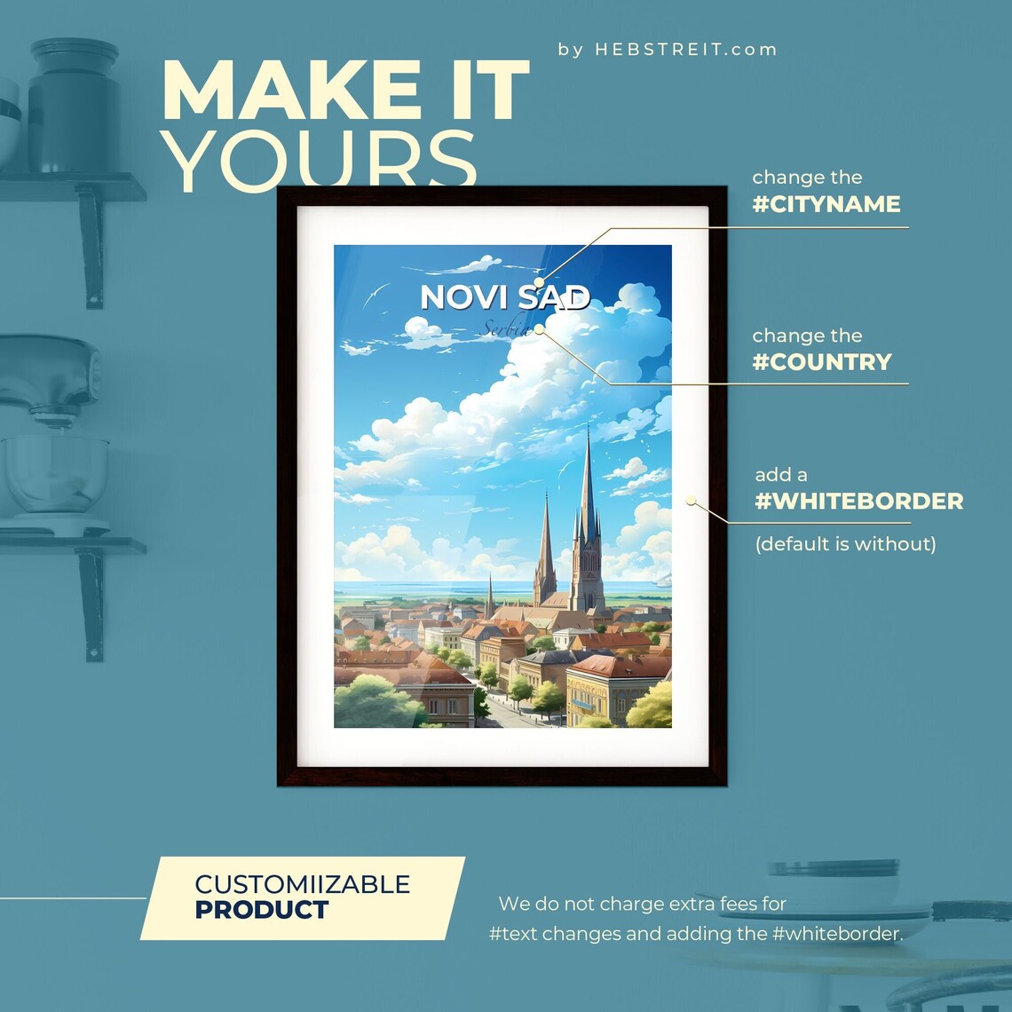 Novi Sad Serbia Cathedral Spires Blue Sky Old Town Travel Poster - Image 2