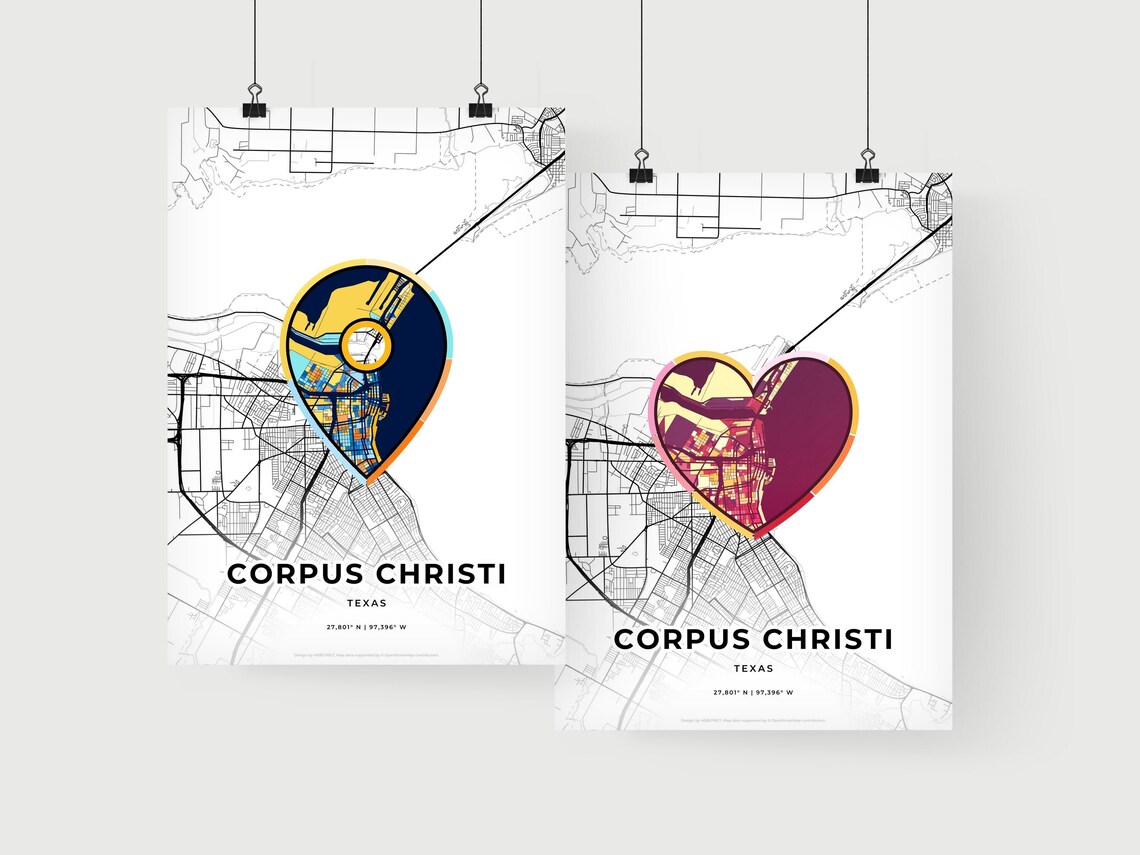 Corpus Christi Texas Minimal City Map Colorful Heart Icon Art Poster - Image 2