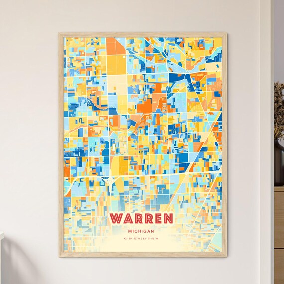 Warren Michigan Vibrant Colorful City Map Art Coordinates Poster