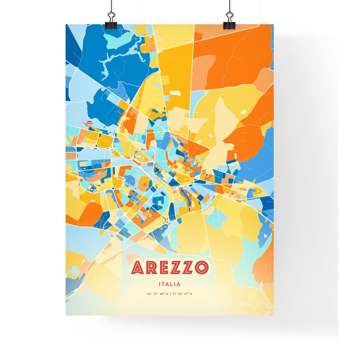 Arezzo Italy Modern Geometric Blue Orange City Map Art Poster - Image 3