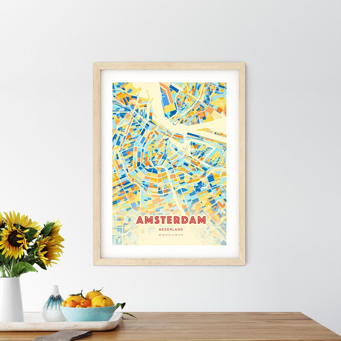 Amsterdam Nederland Colorful City Map Poster Blue Orange Streets - Image 2