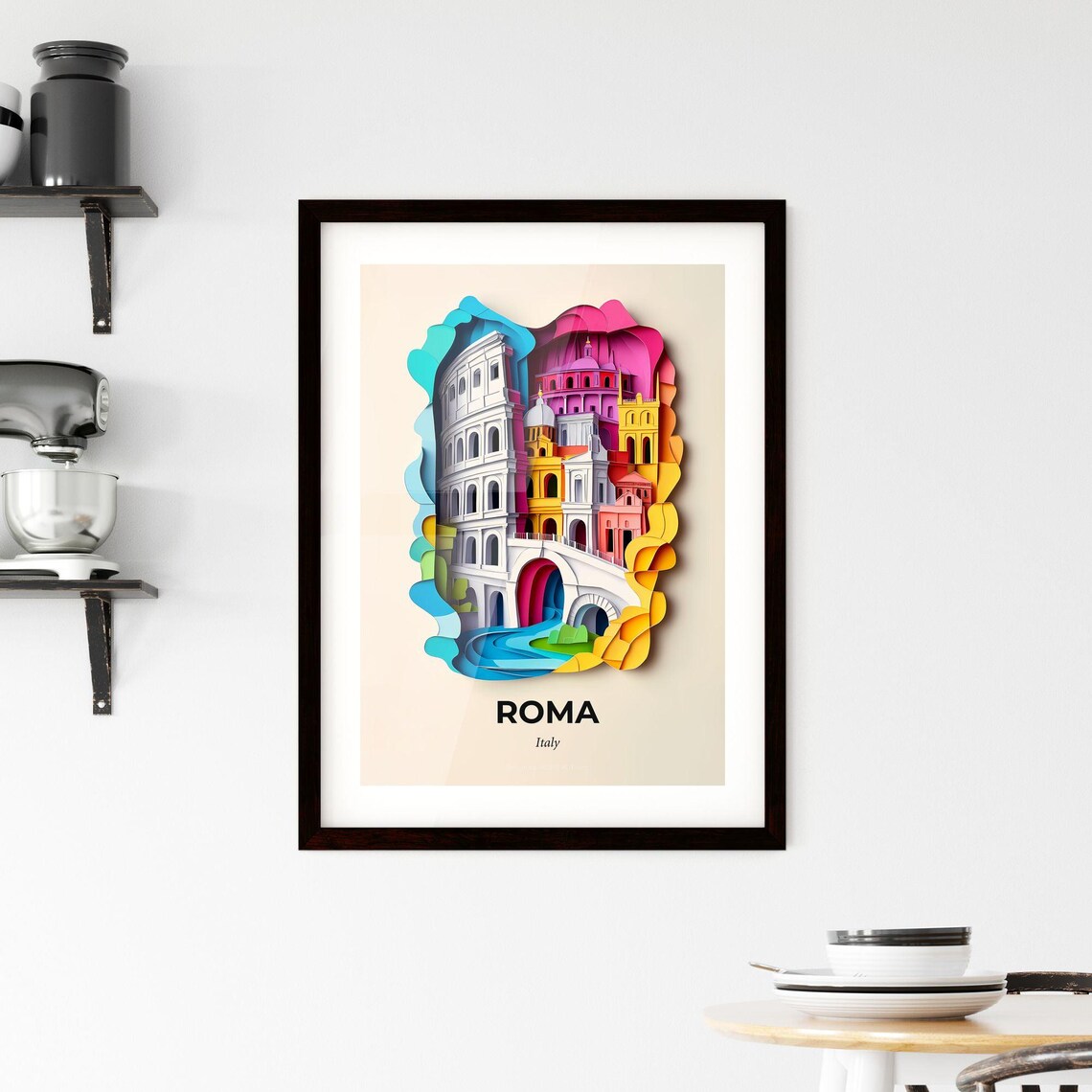 Roma Italy Colorful Paper Cut Colosseum Landmark Travel Poster - Image 2