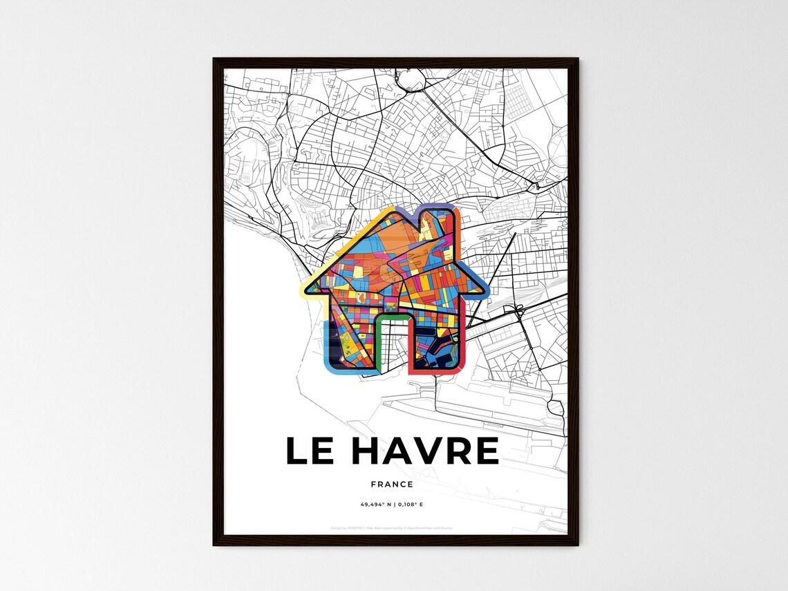 Le Havre France Modern Minimalist Heart Street Map Art Poster - Image 3