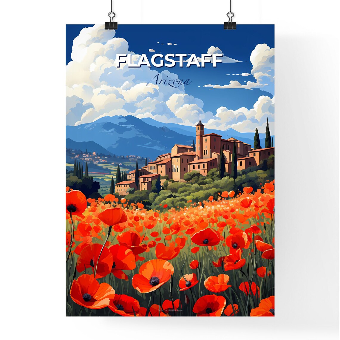 Flagstaff Arizona Wild Poppy Field Town Vintage Travel Poster - Image 4