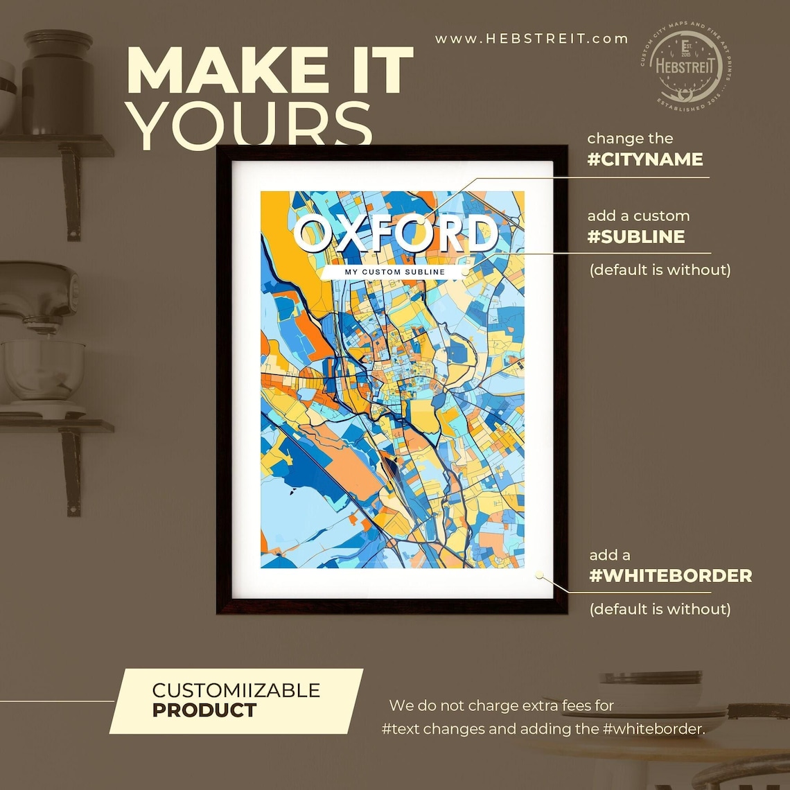 Oxford England Blue Orange City Map Poster Bold Modern Street Grid Art - Image 2
