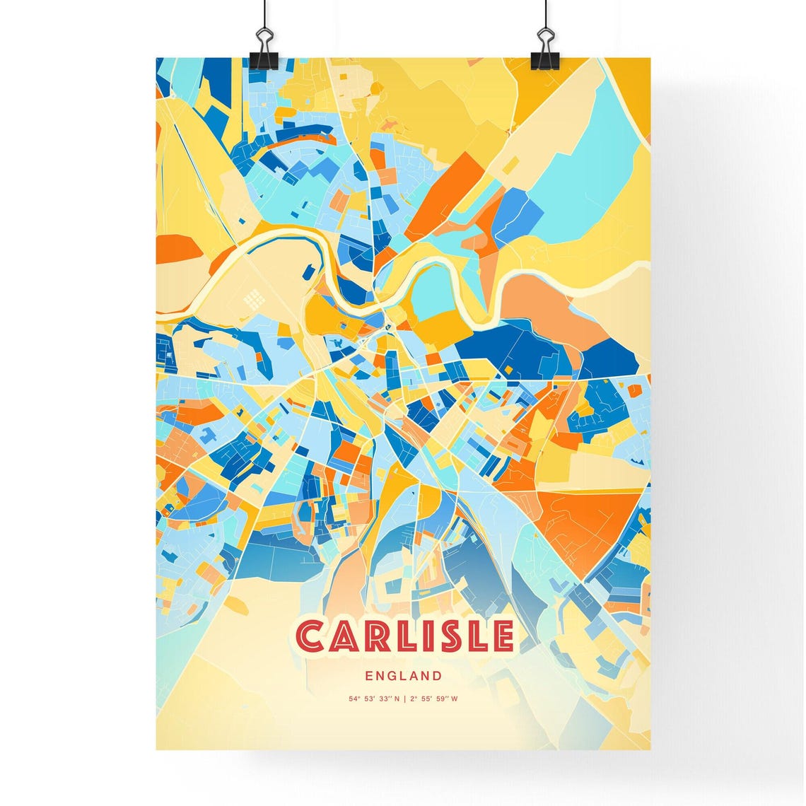 Carlisle England Colorful Blue Orange Map Art Poster Wall Decor - Image 3