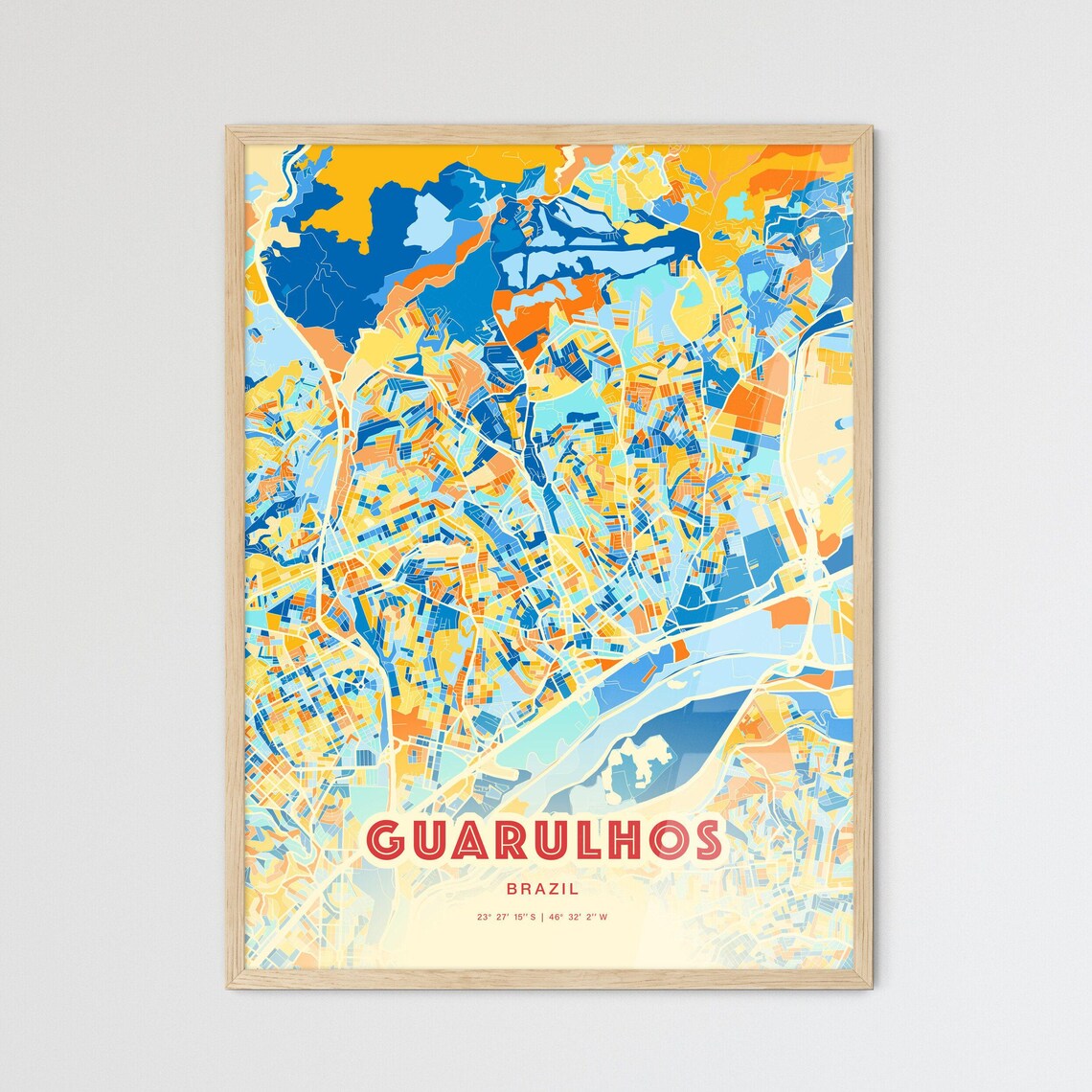 Guarulhos Brazil Vibrant Colorful City Street Map Art Poster