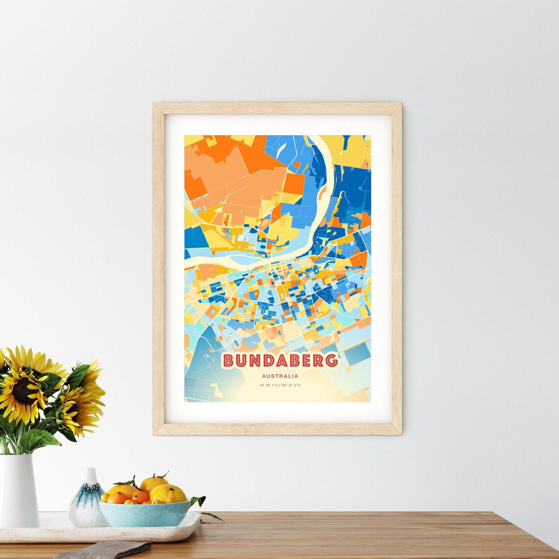 Bundaberg Australia Colorful City Map Poster Blue Orange Queensland Decor - Image 2
