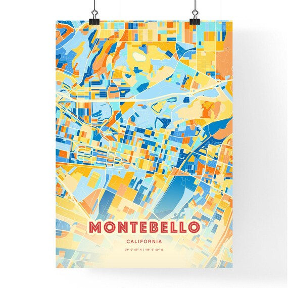 Montebello California Blue Orange City Map Art Home Decor Poster