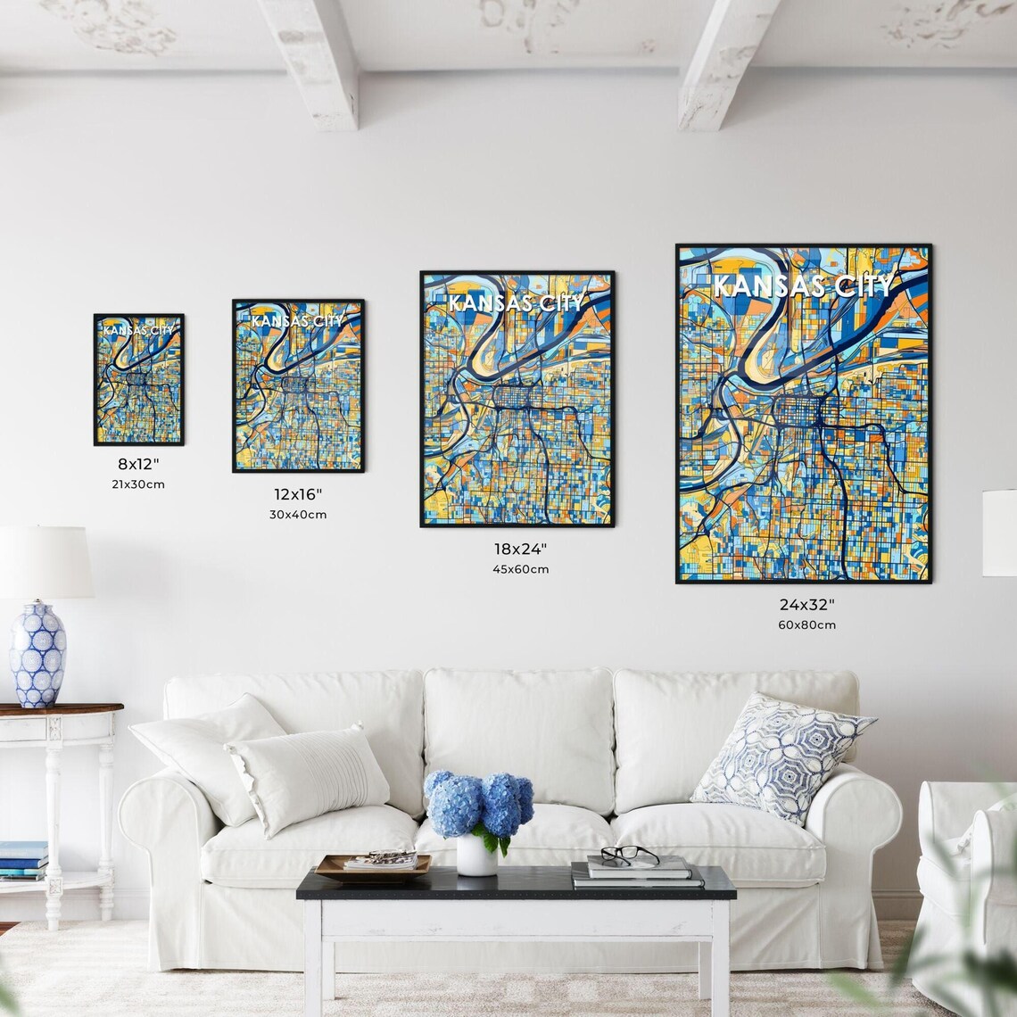 Kansas City Missouri Vibrant Blue and Orange City Map Poster - Image 3