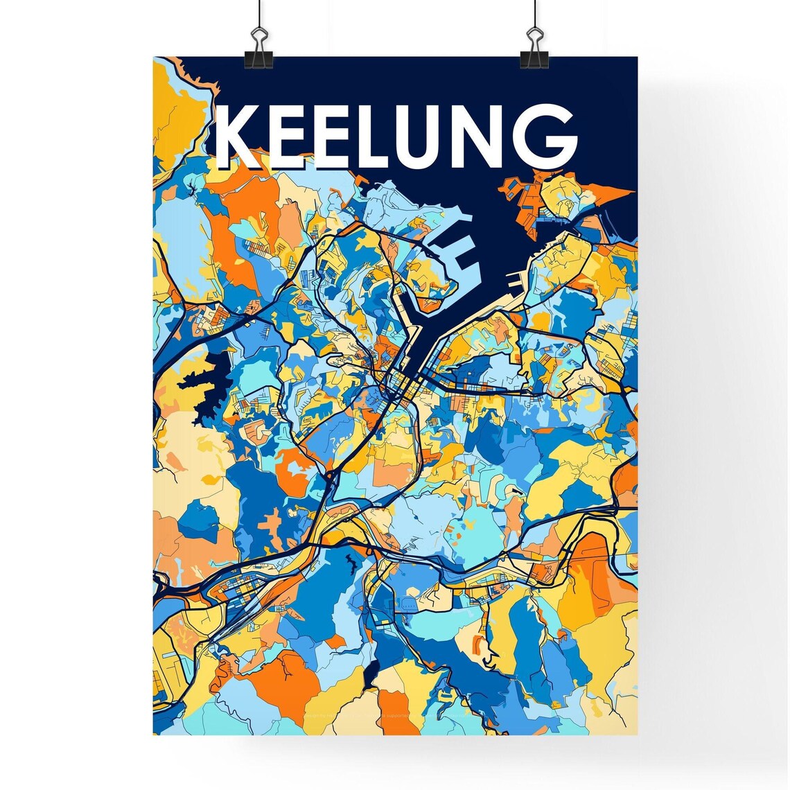Keelung Taiwan Bold Colorful Vibrant City Street Map Art Poster - Image 4