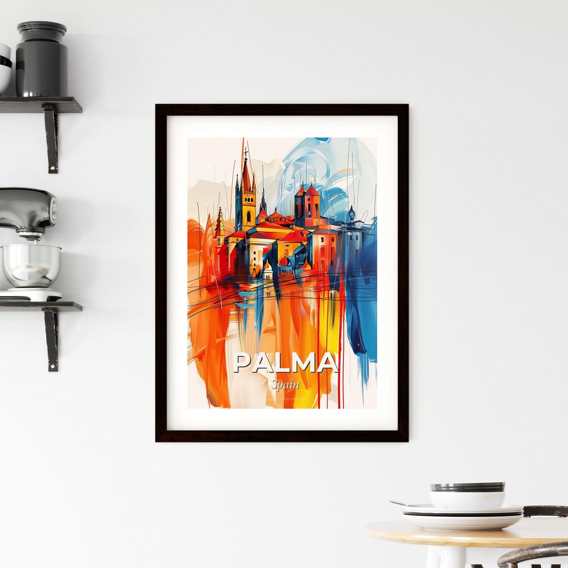 Palma Spain Colorful Abstract Cathedral Towers Skyline Art Poster - Image 2