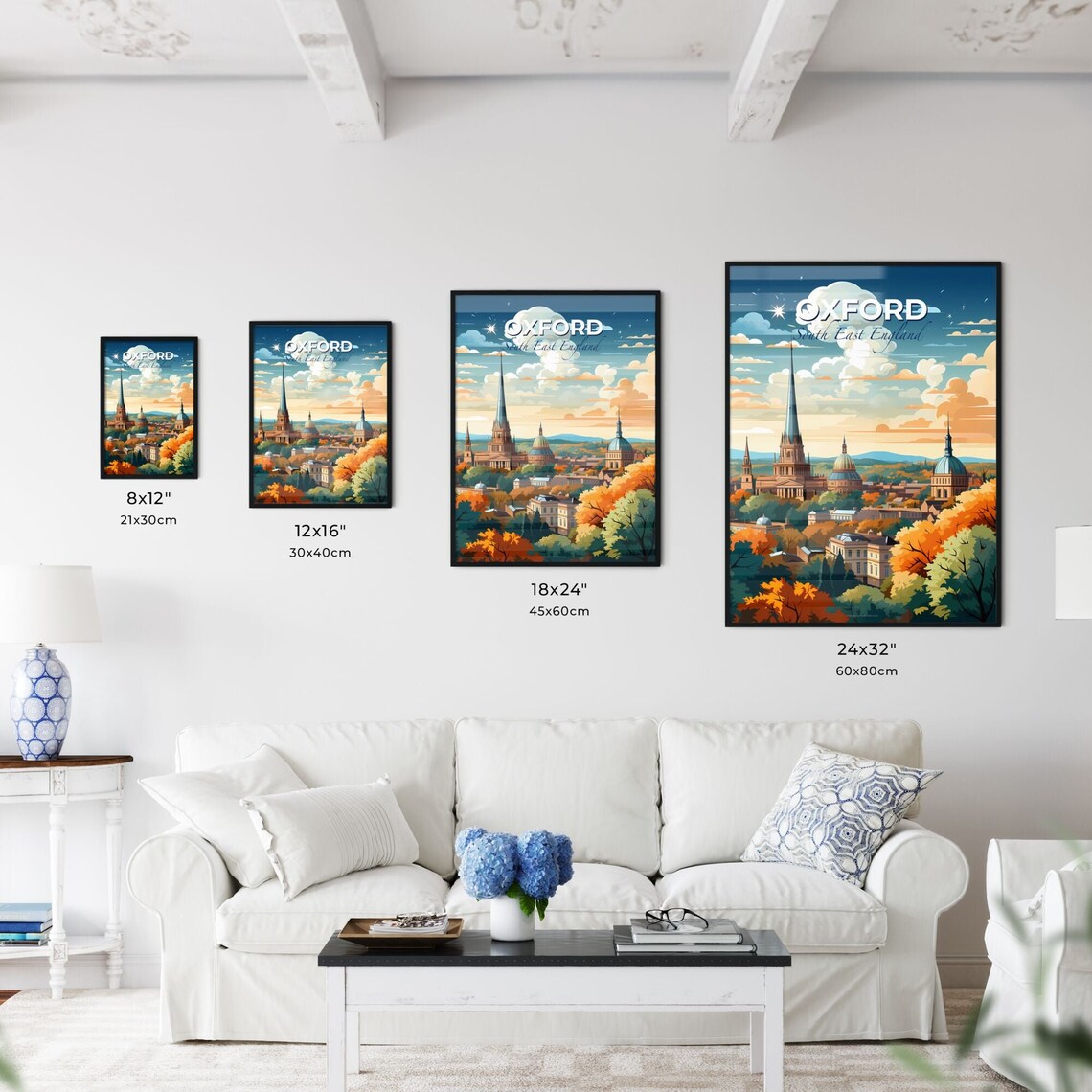 Oxford South East England Spires Domes Autumn Trees View Poster - Image 3