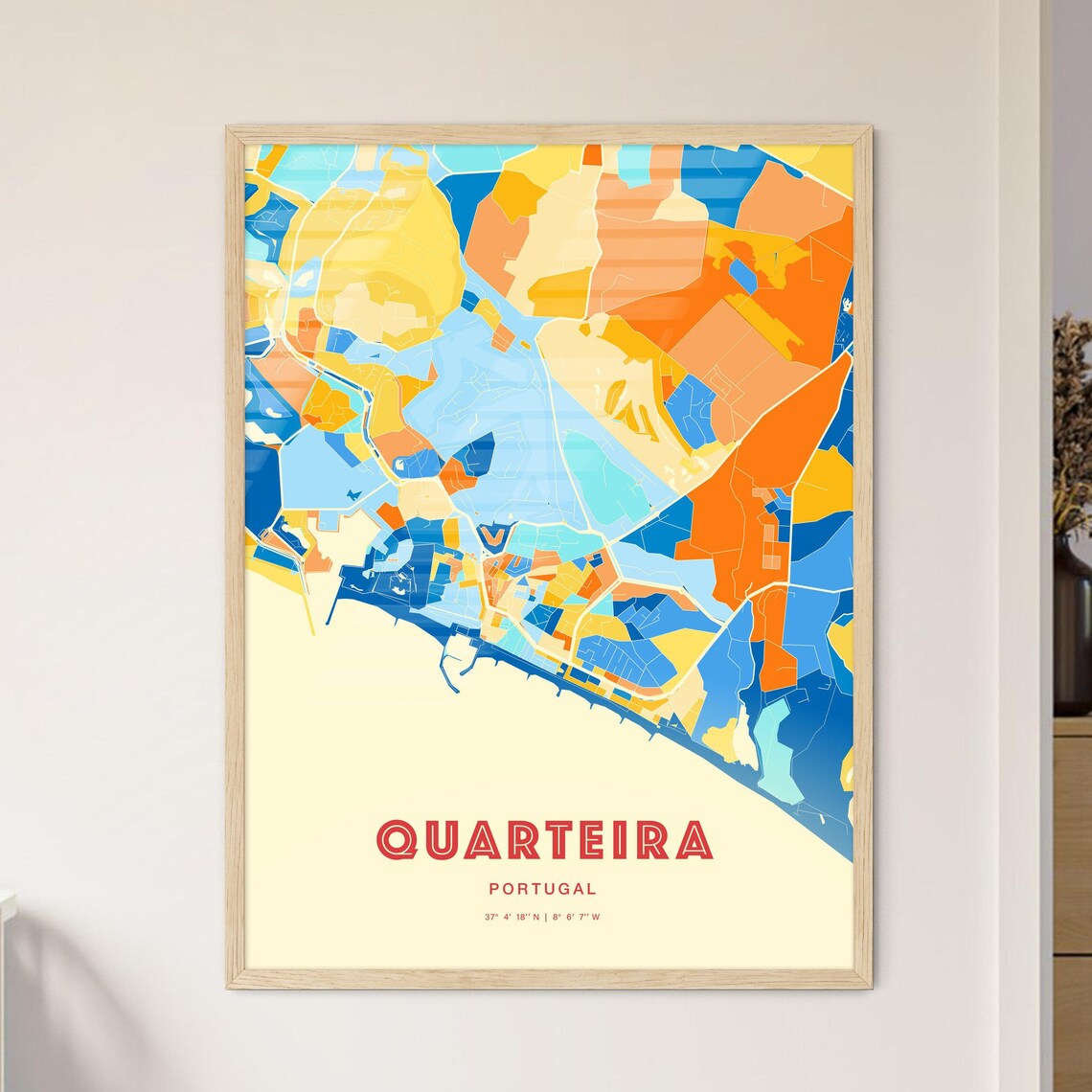 Quarteira Portugal Colorful City Map Coordinates Wall Poster