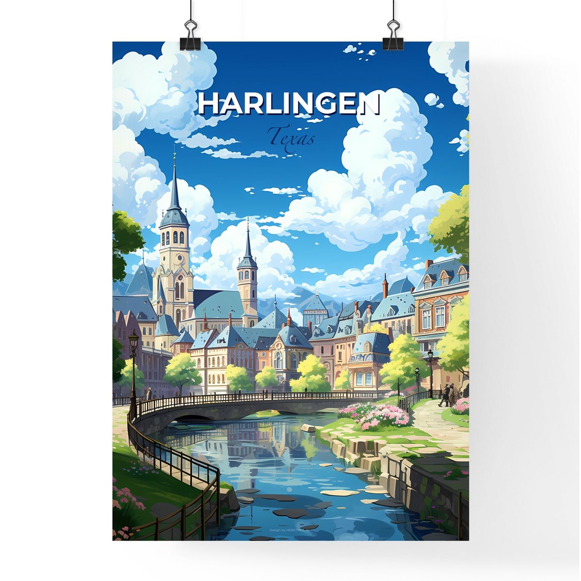 Harlingen Texas Old Town Cathedral River Stone Bridge Poster - Image 4