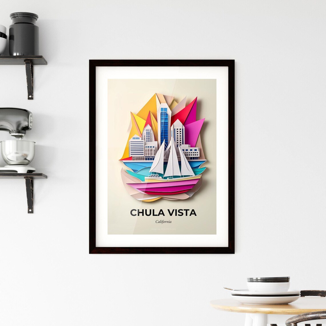 Chula Vista California Colorful Paper Cut Sailboats and Skyline Poster - Image 2
