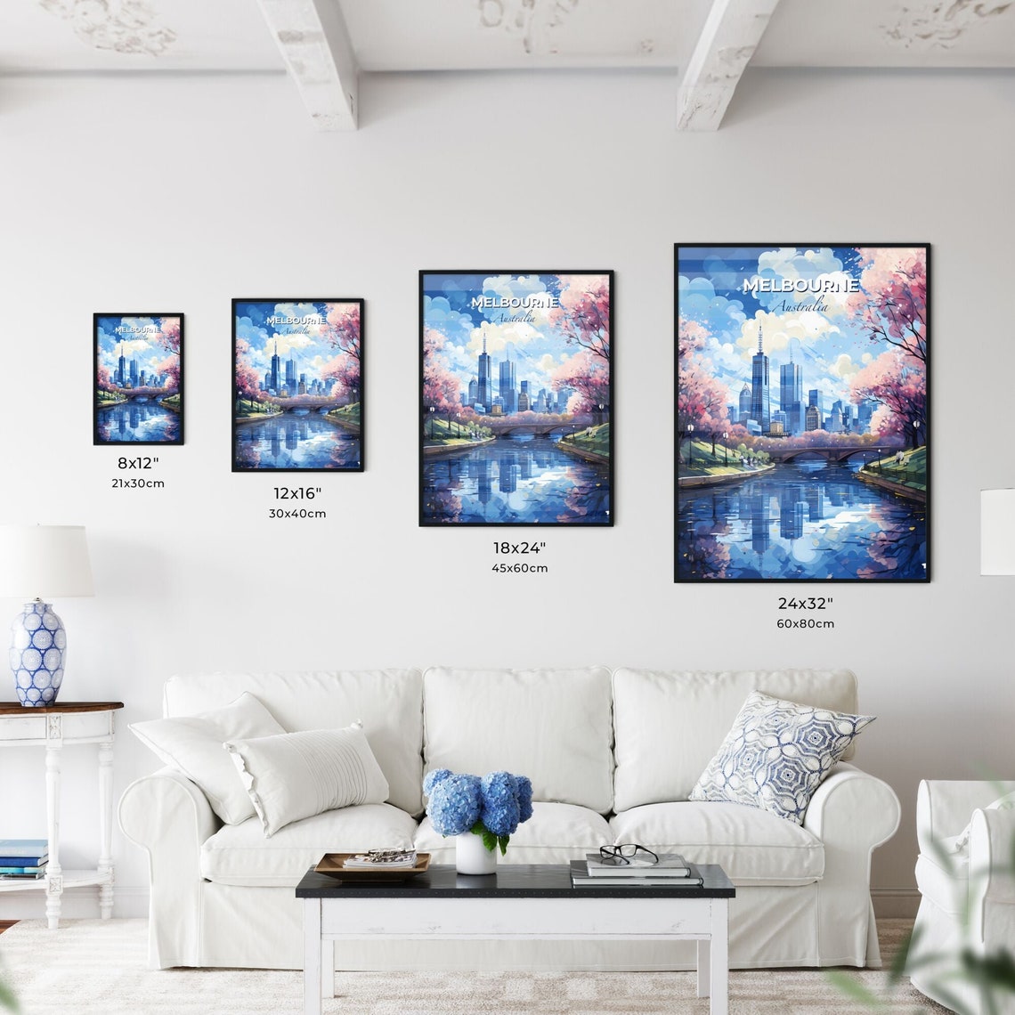 Melbourne Australia River Skyscrapers Spring Blossom Skyline Poster - Image 3