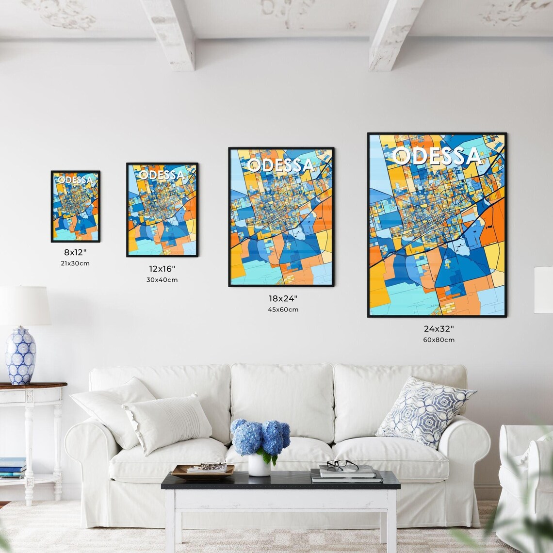 Odessa Texas Vibrant Colorful Geometric Street Grid City Map Art Poster - Image 3