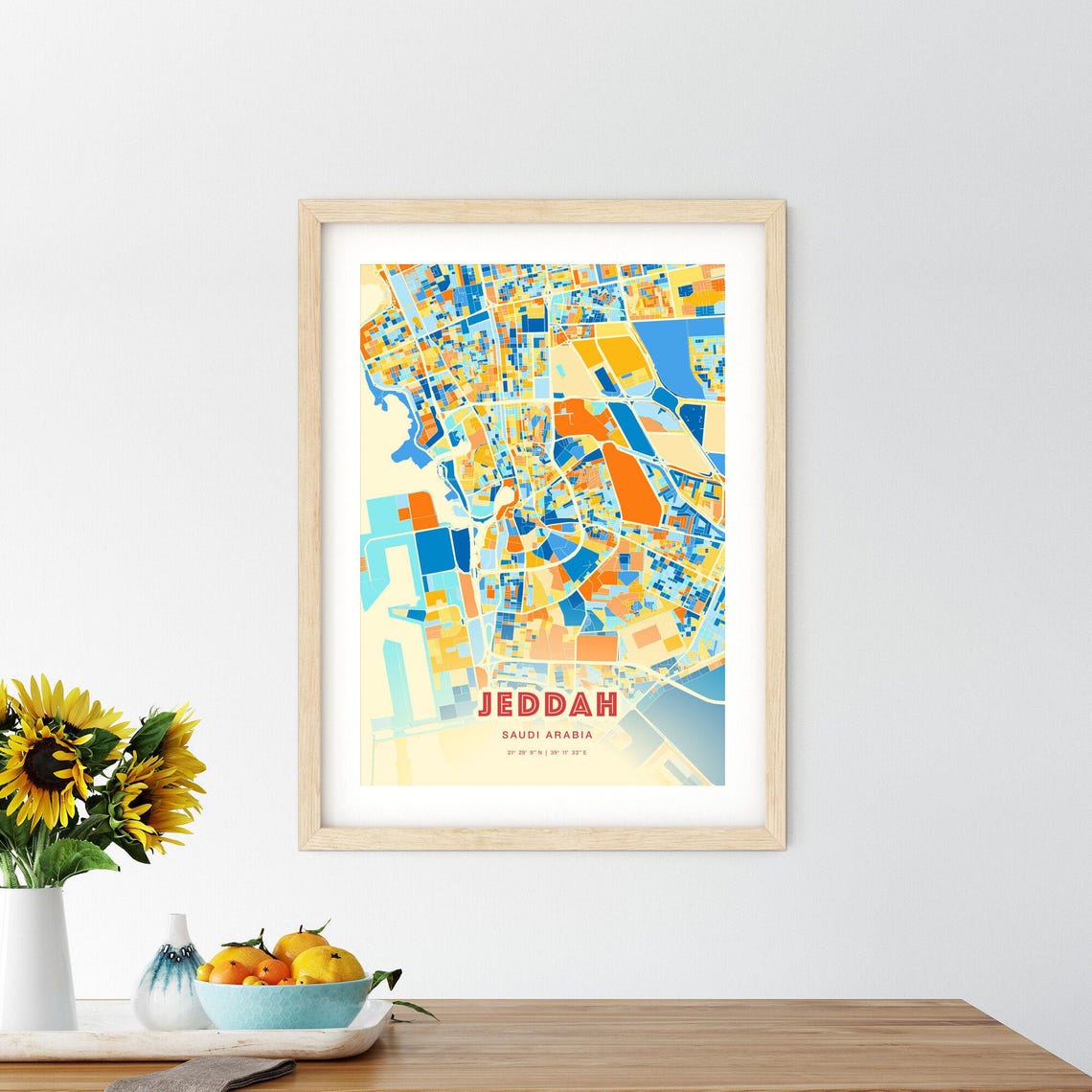 Jeddah Saudi Arabia City Map Abstract Blue Orange Modern Art Print - Image 2