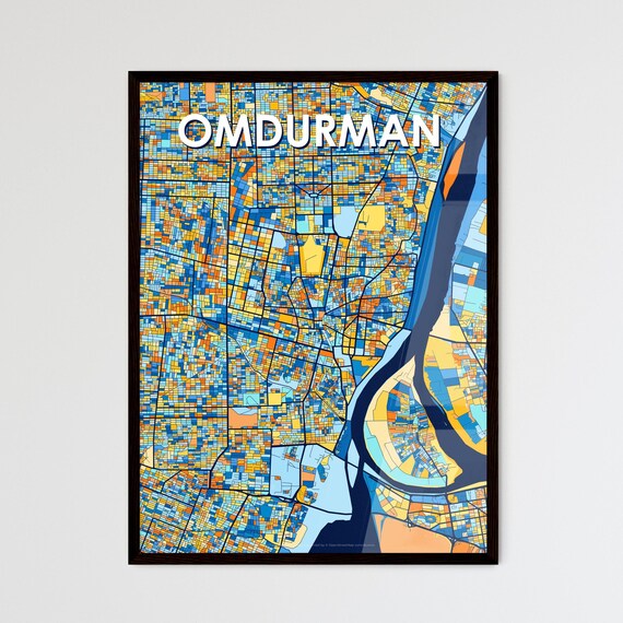 Omdurman Sudan Blue Orange Colorful City Street Map Art Poster