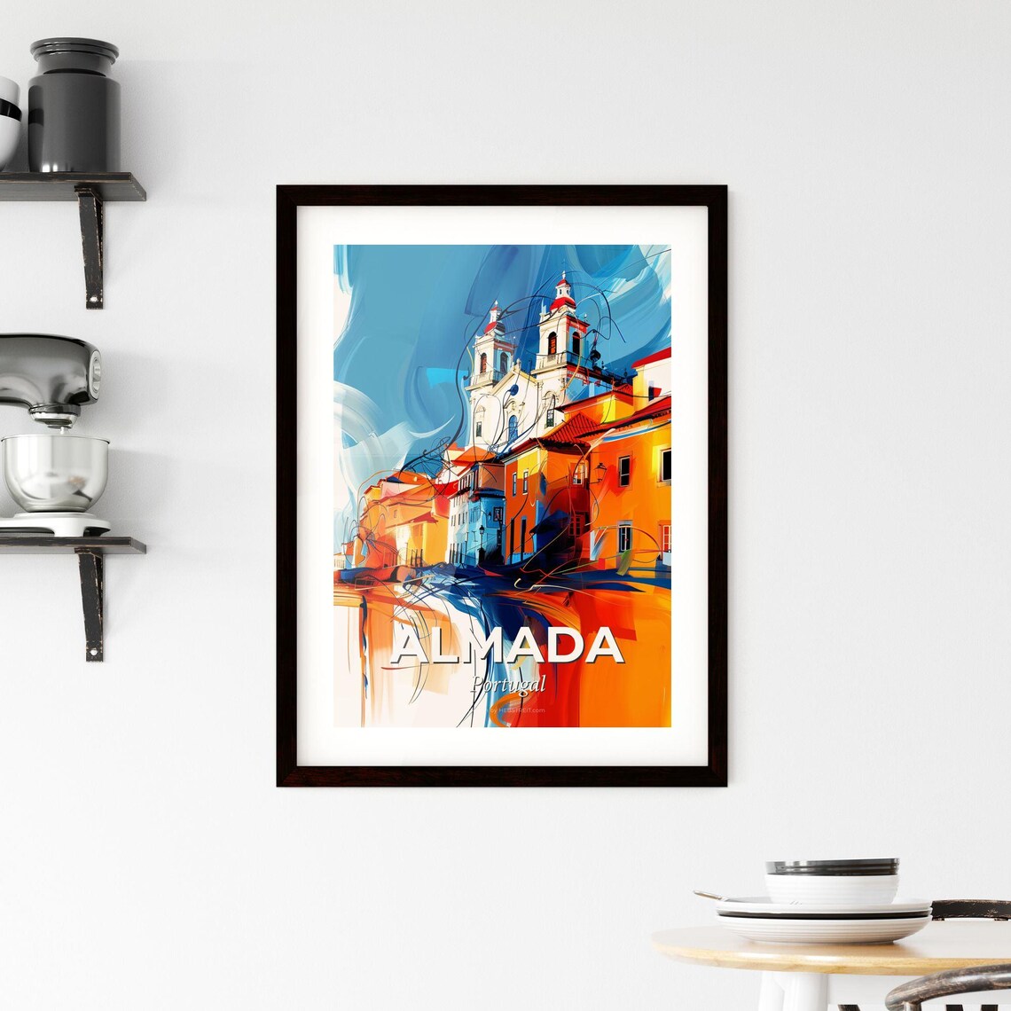 Almada Portugal Abstract Church Town Vivid Painting Art Poster - Image 2