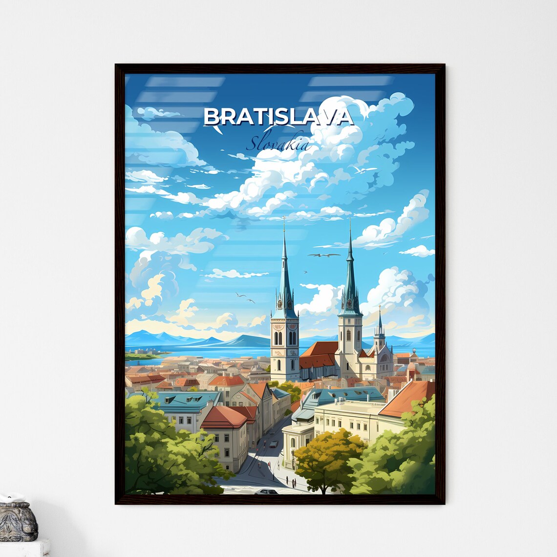 Bratislava Slovakia Travel Poster Old Town Church Towers Skyline Art